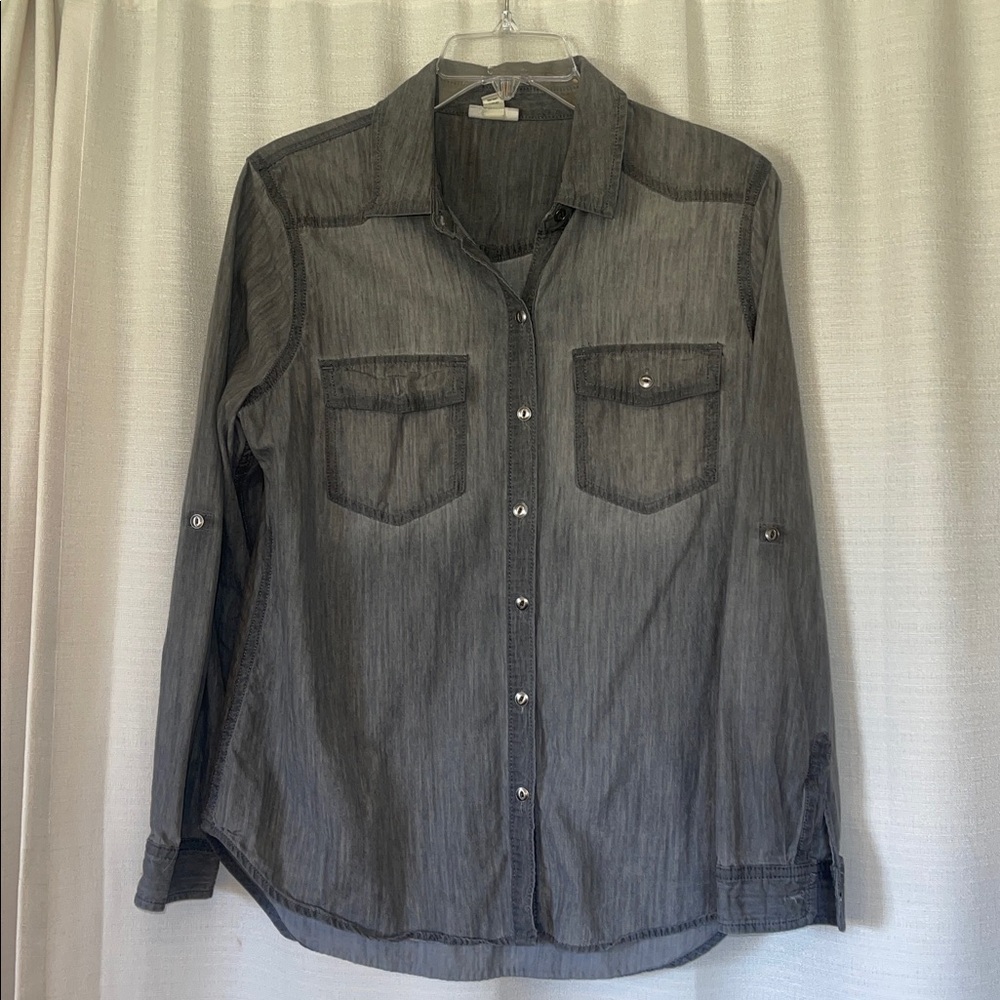 a.n.a Charcoal Button-Up Jean Shirt
